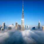 Clouds fog Burj khalifa buildings skyscrapers Dubai UAE 2025