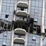 Damage from an Iranian drone strike at the Address Creek Harbour hotel in Dubai