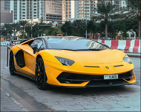 Luxury car Yellow Lamborghini Aventador Dubai UAE racing car