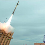 An Israeli Iron Dome system launching a Tamir interceptor missile in 2025