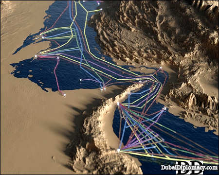 Subsea internet cables in strait of Hormuz gulf UAE