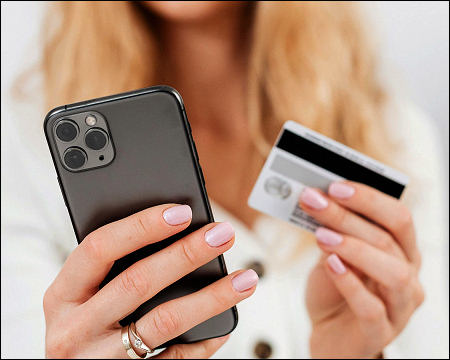 Woman smartphone credit card