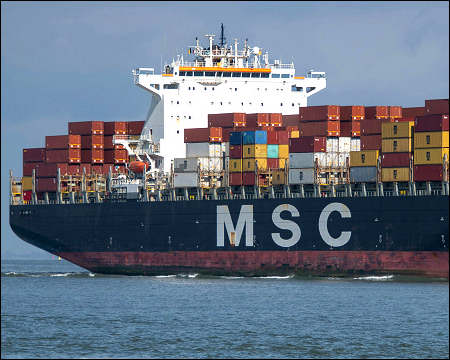 Cargo ship MSC containers sea