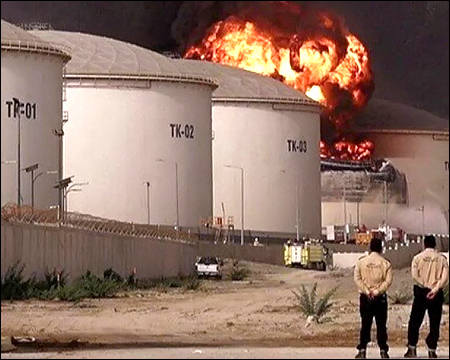 Fire and smoke rise in the Fujairah oil industry zone after Iran drone attack March 4, 2026