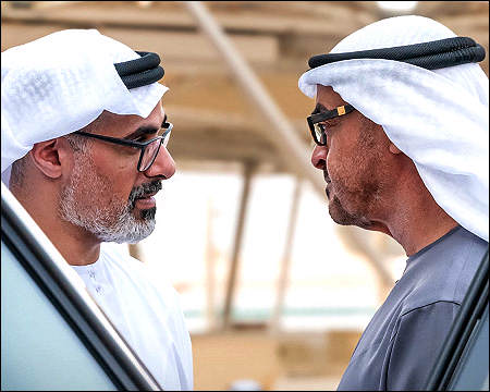 Mohamed bin Zayed Al Nahyan with son Khaled bin Mohamed 2026 office