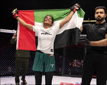 Emirati fighter Zamzam Al Hammadi wins debut PFL MENA bout, Dubai, UAE