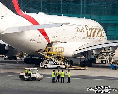 Emirates plane Dubai airport DXB UAE 2025 DubaiDiplomacy.com